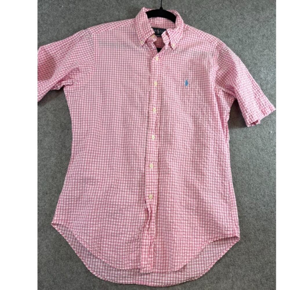 Ralph Lauren Button Down Shirt Men Small Short Sleeve Gingham Classic Fit Preppy